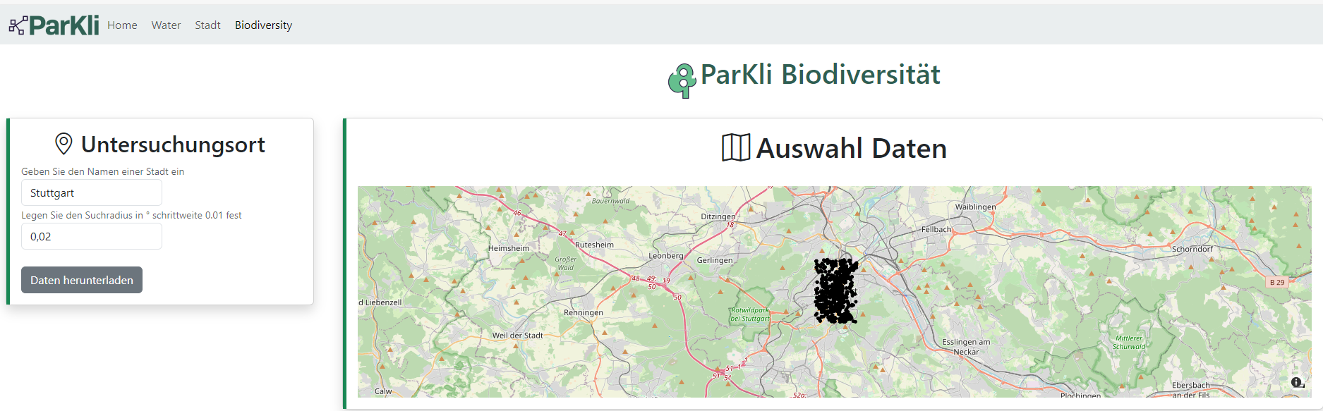 Datenauswahl Biodiversität