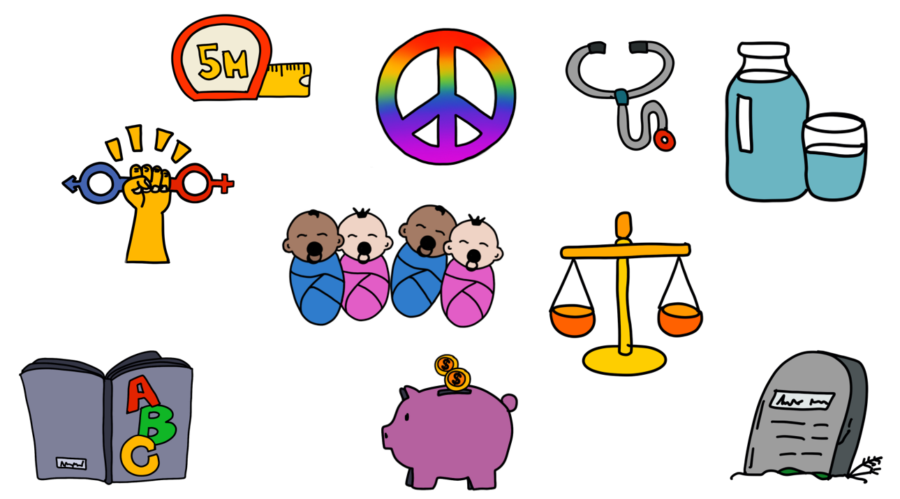 Maßband, Babys, Peace, Waage, Symbol männl./weibl., Grabstein, Stetoskop, Trinkwasser